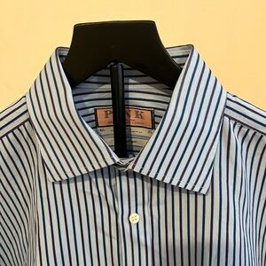 Thomas Pink Men's Blue and White Striped Dress Shirt